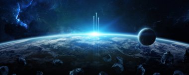 Uzak bir gezegende sistemi ile exoplanets 3d render elem alanda