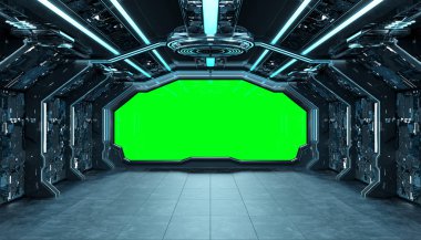 Koyu mavi uzay gemisi fütüristik iç mockup pencere 3d re ile