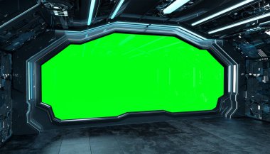 Koyu mavi uzay gemisi fütüristik iç mockup pencere 3d re ile