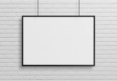 Siyah çerçeve mockup 3d render asılı