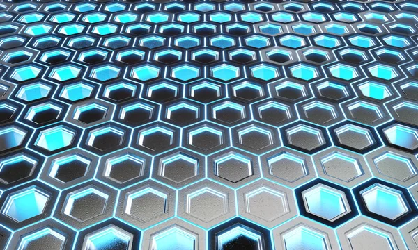 빛나는 검은색과 파란색 육각형 만난 실버 패턴 배경 — 스톡 사진