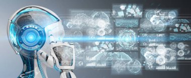 Beyaz kadın cyborg dijital veriler arabirimi 3d işleme kullanarak