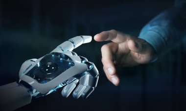 Robot el temas kara günü insan eli ile arka plan 3d 