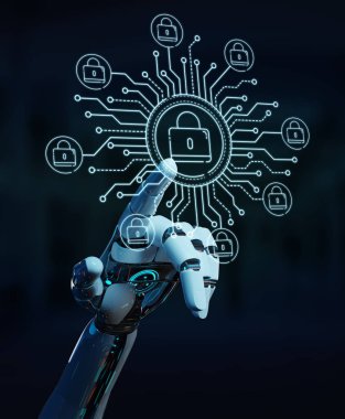 Kesmek ve özel erişim bulanık arka plan üzerinde beyaz robot 