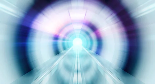 Abstract zoom effectin a bright tunnel background with traffic l — Stock Photo, Image