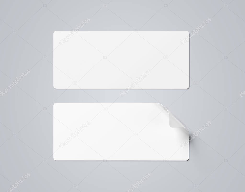 Rectangular curled sticker mockup isolated on grey 3D rendering