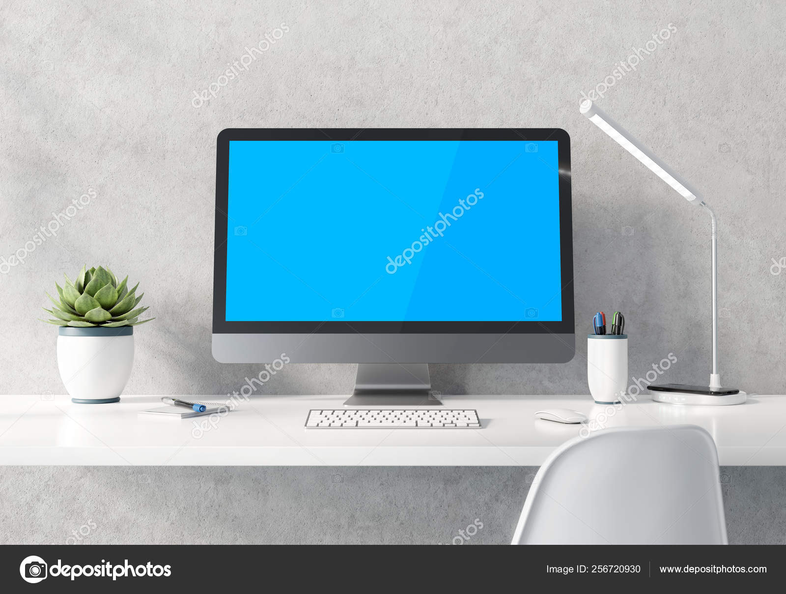 Modern Black And Silver Computer On White Desktop Concrete Inter