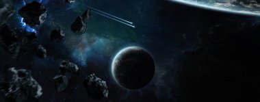 Uzak bir gezegende sistemi ile exoplanets 3d render elem alanda
