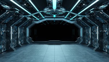 Koyu mavi uzay gemisi fütüristik iç mockup pencere 3d re ile