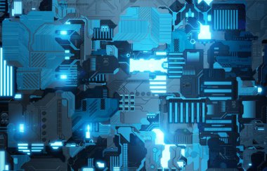 Fütüristik mavi teknoloji paneli arka plan ile lots-in bilgi