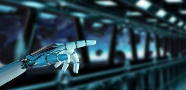 Beyaz cyborg onun parmak 3d render işaret