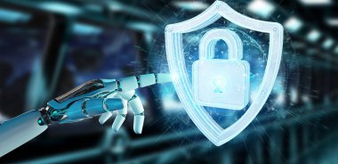 Web güvenlik 3B oluşturmayı kullanarak beyaz insansı ele