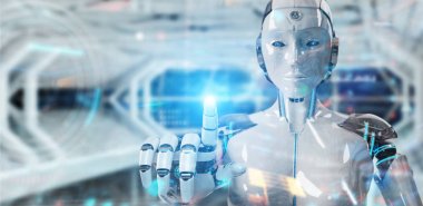 Beyaz insansı robot ile dijital teknolojik arayüz kullanarak 