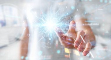 İşadamı yenilenebilir ve sürdürülebilir eko enerji 3d ren oluşturma