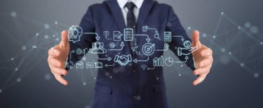 İnce çizgi simgesini proje planı sunusu kullanarak iş adamı