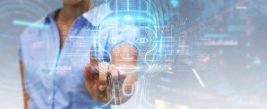 Kadın dijital yapay zeka kafa arayüzü kullanarak 3D yeniden