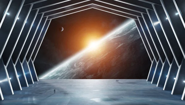 Τεράστια αίθουσα διαστημόπλοιο εσωτερικών 3d rendering στοιχεία αυτής της εικόνας — Φωτογραφία Αρχείου