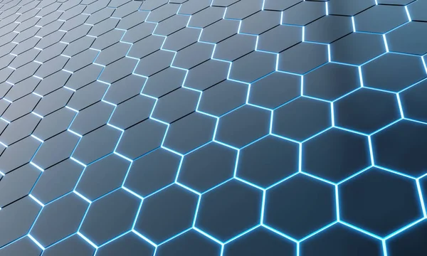 黒と青の輝く六角形背景に会ったシルバーのパターン — ストック写真
