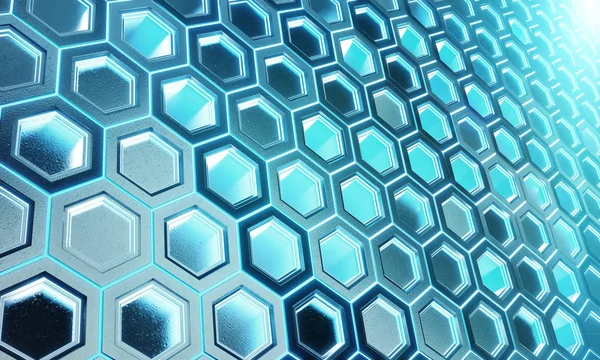 Brillante patrón de fondo hexagones negro y azul en plata se reunió — Foto de Stock