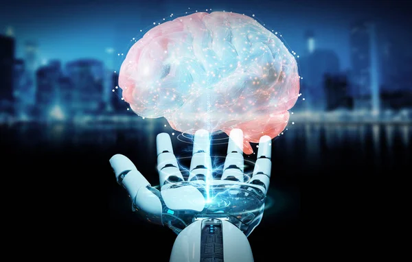 Hombre blanco humanoide creando inteligencia artificial 3D renderizado — Foto de Stock