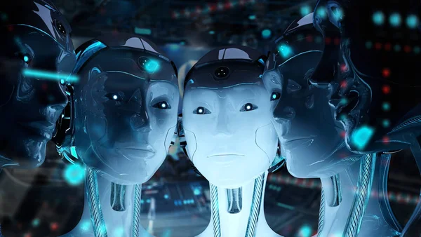 Groep van vrouwelijke robots dicht bij elkaars cyborg leger concept — Stockfoto