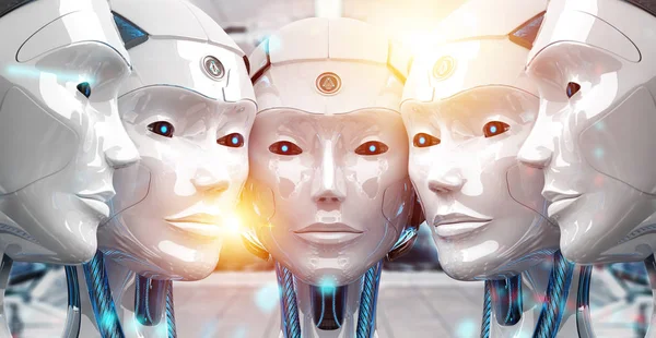 Grup birbirlerinin cyborg ordu kavramı yakın kadın robotlar — Stok fotoğraf