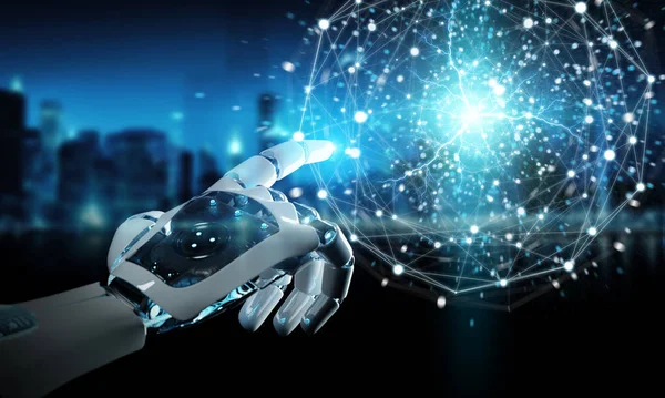 Intelligens robot humanoid segítségével digitális globális hálózat 3d rende — Stock Fotó