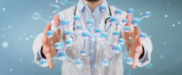 Médico usando a interface de molécula digital 3D renderização — Fotografia de Stock