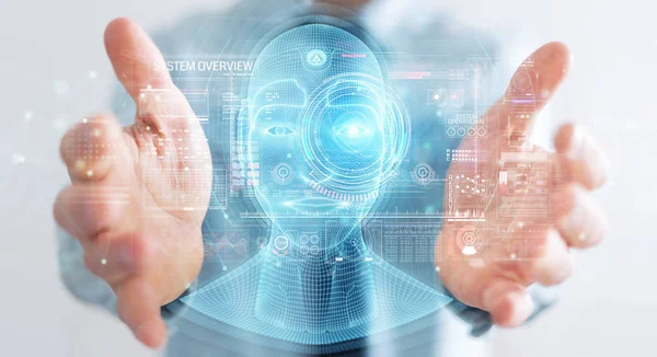 Zakenman met behulp van digitale kunstmatige intelligentie Hoofdinterface — Stockfoto