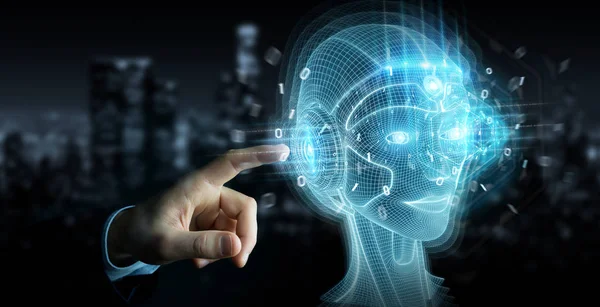 Üzletember segítségével digitális mesterséges intelligencia fejfelület — Stock Fotó