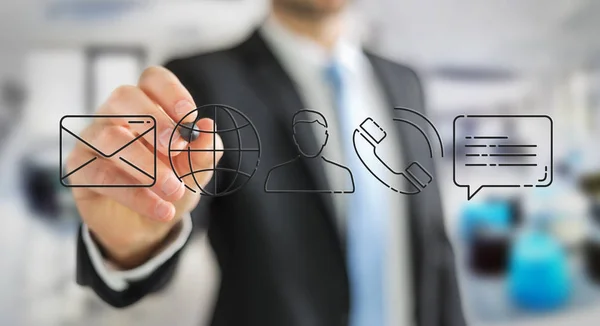Businessman drawing thin line contact icon — Stock Photo, Image