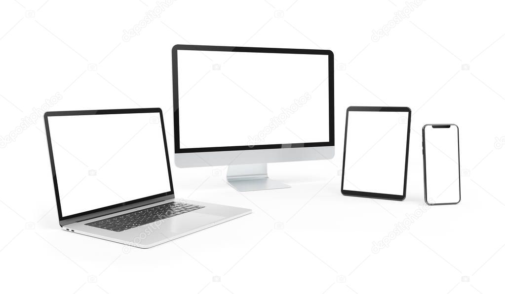 Modern devices isolated on white background 3D rendering