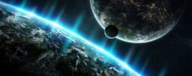 Uzak bir gezegende sistemi ile exoplanets 3d render elem alanda