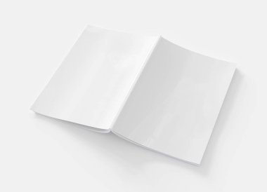 Açık dergi kapağı mockup beyaz arka plan 3d rende izole