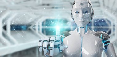 Noktalı kayan dijital ağ bağlantılarını kullanan beyaz robot