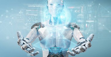 Dijital yapay zeka kafa Interfac kullanarak beyaz robot