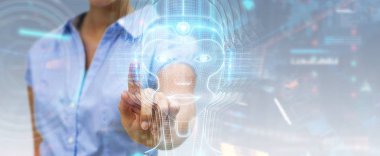 Kadın dijital yapay zeka kafa arayüzü kullanarak 3D yeniden