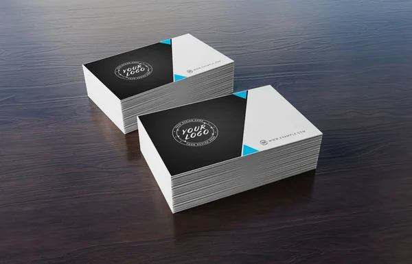 Biała wizytówka stos na drewniane makiety 3d renderowania — Zdjęcie stockowe