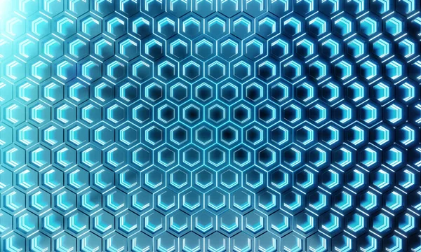 Gloeiende zeshoeken van de zwarte en blauwe achtergrond patroon op zilver voldaan — Stockfoto