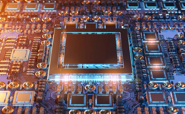 Close-up beeld van een moderne Gpu-kaart met circuit 3D-rendering — Stockfoto