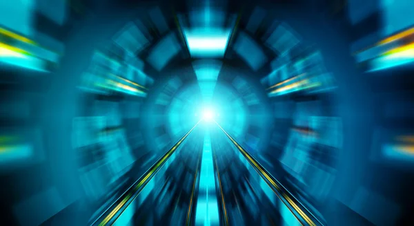 Abstract zoom effect in a blue dark tunnel background with traff — Stock Photo, Image