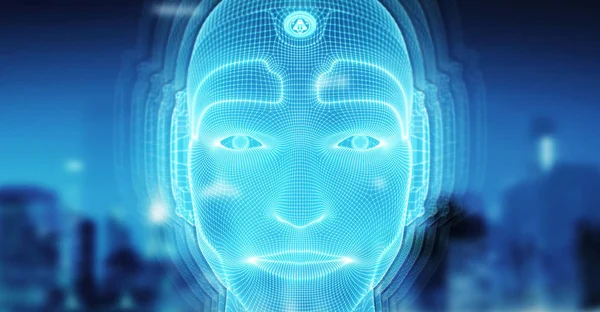 Robot adam cyborg yüz yapay zeka temsil eden 3d 