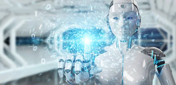 Vit Humanoid Robot skapa nya futuristisk energi strömkälla — Stockfoto