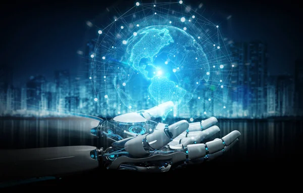 Intelligens robot cyborg segítségével a digitális világ felület 3d render — Stock Fotó