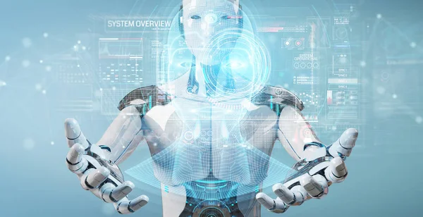 Robô branco usando interfac de cabeça de inteligência artificial digital — Fotografia de Stock