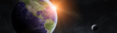 Panoramik moon 3d render elemen ile Dünya gezegeninin