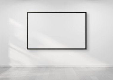 Bir duvar mockup 3d render asılı siyah çerçeve