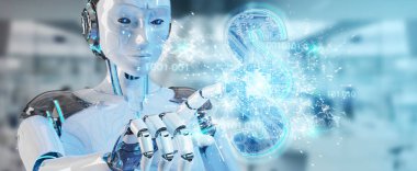 3D işleme dijital paragraf hukuk sembolü kullanarak cyborg yargıç