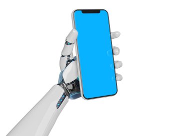 Beyaz robot el smartphone mockup 3d render tutarak