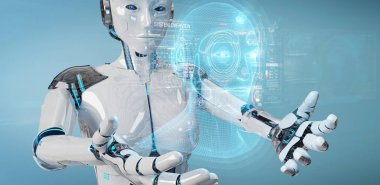Dijital yapay zeka kafa Interfac kullanarak beyaz robot